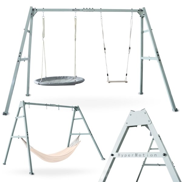 Huśtawka podwójna z akcesoriami - stalowa rama - bocianie gniazdo, huśtawka i hamak